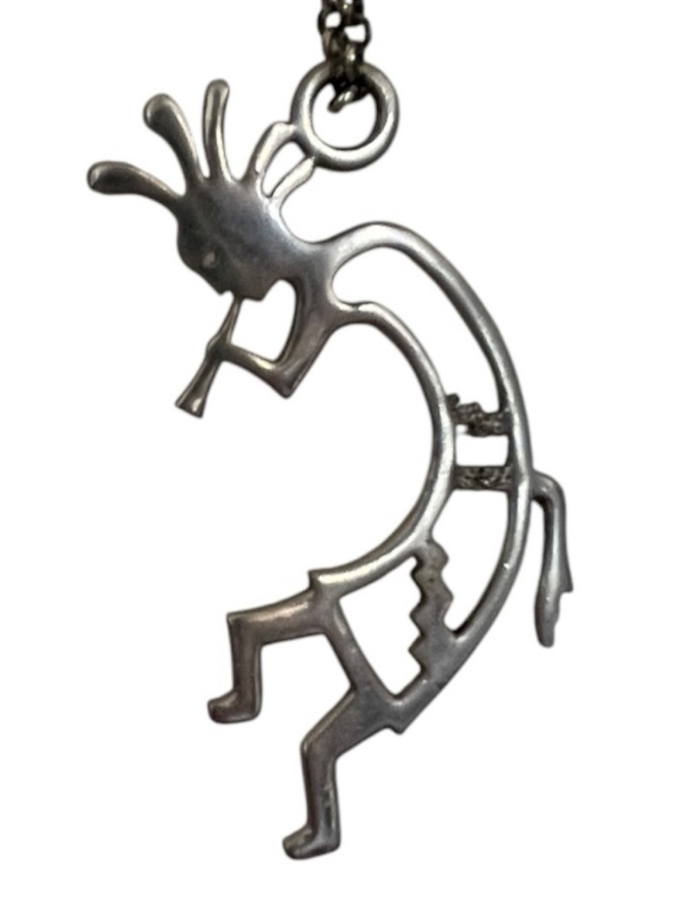 Vintage Kokopelli Pendant Necklace Southwest Silver Tone Native Style 30”